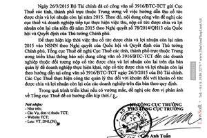 Công văn 1583/TCT-DNL triển khai thu cổ tức được chia và lợi nhuận còn lại 2015