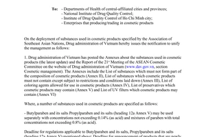 Official Dispatch No. 6577/QLD-MP 2015 update regulations substances cosmetic products