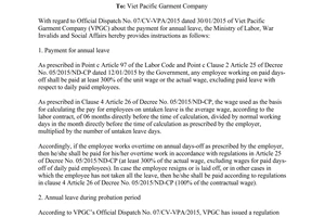 Official Dispatch No. 1287/LDTBXH-LDTL regarding payment for annual leave