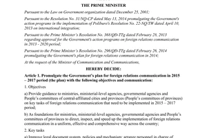 Decision No. 587/QĐ-TTg 2015 Government’s plan for foreign relations communication in 2015 2017 period