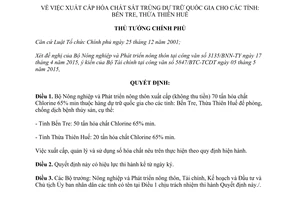 Quyết định 635/QĐ-TTg 2015 xuất cấp hóa chất sát trùng dự trữ quốc gia cho Bến Tre Thừa Thiên Huế