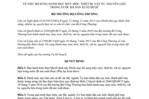 Quyết định 5317/QĐ-BCT 2015 bổ sung máy móc thiết bị vật tư nguyên liệu trong nước sản xuất được