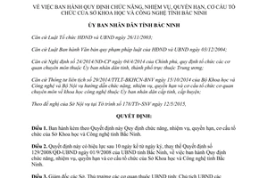 Quyết định 21/2015/QĐ-UBND nhiệm vụ quyền hạn cơ cấu tổ chức Sở Khoa học Công nghệ Bắc Ninh