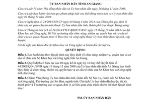 Quyết định 16/2015/QĐ-UBND Quy định cơ cấu tổ chức Sở Khoa học Công nghệ An Giang