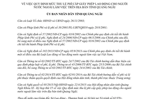 Quyết định 23/2015/QĐ-UBND mức thu lệ phí cấp giấy phép lao động người nước ngoài Quảng Ngãi