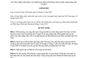 Nghị quyết 39/NQ-CP 2015 miễn thị thực có thời hạn đối với công dân nước Cộng hòa Bê-la-rút