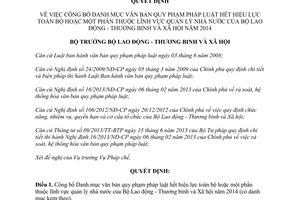 Quyết định 731/QĐ-LĐTBXH 2015 công bố Danh mục văn bản hết hiệu lực 2014