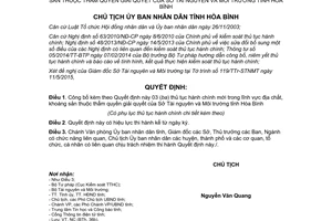 Quyết định 928/QĐ-UBND 2015 công bố thủ tục hành chính mới của Sở Tài nguyên Môi Trường Hòa Bình