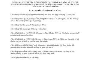Quyết định 44/2015/QĐ-UBND đơn giá xây dựng mới biệt thự nhà ở nhà kính Lâm Đồng