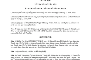 Quyết định 2600/QĐ-UBND 2015 bãi bỏ Chỉ thị 03/2014/CT-UBND Hồ Chí Minh