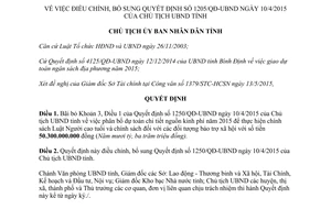 Quyết định 1890/QĐ-UBND 2015 điều chỉnh Quyết định 1250/QĐ-UBND Bình Định