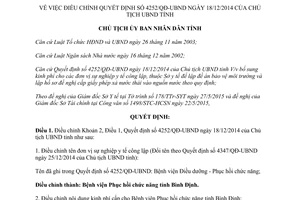 Quyết định 1896/QĐ-UBND 2015 điều chỉnh Quyết định 4252/QĐ-UBND Bình Định
