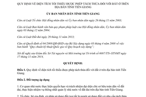 Quyết định 20/2015/QĐ-UBND Diện tích tối thiểu được phép tách thửa đối với đất ở Tiền Giang