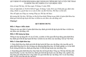 Thông tư 03/2015/TT-BVHTTDL đánh giá trình độ tập luyện thể thao kiểm tra sức khỏe vận động viên
