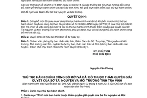 Quyết định 906/QĐ-UBND thủ tục hành chính thuộc thẩm quyền sở tài nguyên môi trường Trà Vinh 2015
