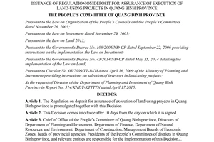 Decision No. 19/2015/QD-UBND deposit for assurance of execution of land-using projects in Quang Binh