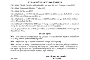 Quyết định 19/2015/QĐ-UBND ký quỹ bảo đảm thực hiện dự án đầu tư có sử dụng đất Quảng Bình