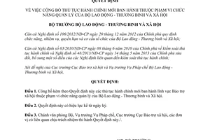 Quyết định 740/QĐ-LĐTBXH 2015 công bố thủ tục hành chính của Bộ Lao động Thương binh và Xã hội