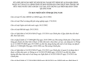 Quyết định 14/2015/QĐ-UBND sửa đổi giá cho thuê nhà ở thuộc sở hữu nhà nước Quãng Nam