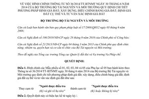 Quyết định 1351/QĐ-BTNMT 2015 đính chính phương pháp định giá đất xây dựng điều chỉnh bảng giá đất