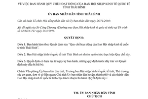 Quyết định số 1156/QĐ-UBND quy chế hoạt động ban hội nhập kinh tế quốc tế Thái Bình 2015