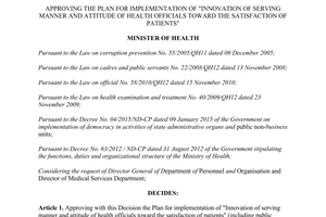 Decision No. 2151/QD-BYT 2015 innovation of serving manner and attitude of health officials