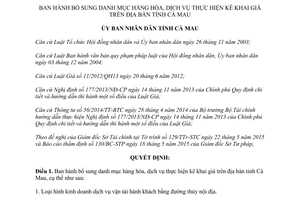 Quyết định 14/2015/QĐ-UBND bổ sung danh mục hàng hóa dịch vụ thực hiện kê khai giá Cà Mau