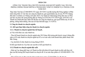 Báo cáo 1495/BC-QLCL công tác thanh tra chuyên ngành giải quyết khiếu nại tố cáo 2015