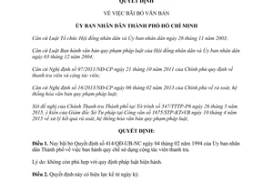 Quyết định 2647/QĐ-UBND 2015 bãi bỏ quy chế sử dụng cộng tác viên thanh tra Hồ Chí Minh