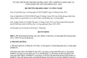 Quyết định 1318/QĐ-BKHCN 2015 phê duyệt phương hướng mục tiêu nhiệm vụ khoa học công nghệ