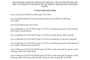 Quyết định 13/2015/QĐ-UBND thủ tục bồi thường hỗ trợ tái định cư Nhà nước thu hồi đất Bình Phước
