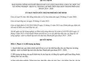 Quyết định 26/2015/QĐ-UBND hỗ trợ Hợp tác xã nông nghiệp Hồ Chí Minh 2015 2020