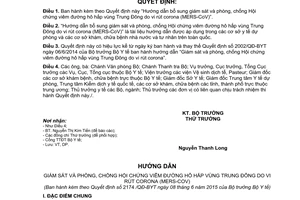 Quyết định 2174/QĐ-BYT 2015 giám sát và phòng chống Hội chứng viêm đường hô hấp vùng Trung Đông