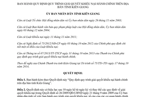 Quyết định 18/2015/QĐ-UBND Quy định quy trình giải quyết khiếu nại hành chính Kiên Giang