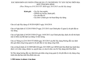 Hướng dẫn 795/HD-SXD 2015 đơn giá nhân công quản lý chi phí đầu tư xây dựng công trình Hòa Bình