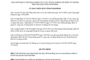 Quyết định 14/2015/QĐ-UBND Quy chế hoạt động trang thông tin điện tử nội bộ Ninh Bình