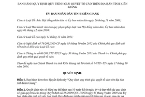 Quyết định 19/2015/QĐ-UBND Quy định quy trình giải quyết tố cáo Kiên Giang