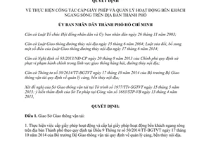 Quyết định 27/2015/QĐ-UBND cấp giấy phép và quản lý hoạt động bến khách ngang sông Hồ Chí Minh
