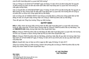 Quyết định 1388/QĐ-BTNMT 2015 chứng nhận đủ điều kiện hoạt động dịch vụ quan trắc môi trường