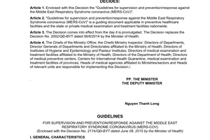 Decision No. 2174/QD-BYT 2015 on promulgation of guidelines for supervision prevention against MERS