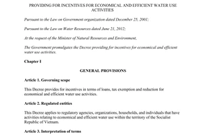 Decree 54/2015/NĐ-CP providing for incentives for economical and efficient water use activities