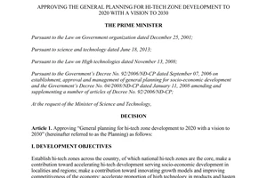 Decision No. 792/QD-TTg 2015 approving the general planning for hi-tech zone development to 2020 2030