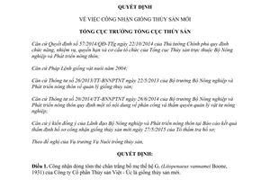 Quyết định 276/QĐ-TCTS-NTTS 2015 công nhận giống thủy sản mới