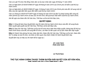 Quyết định 842/QĐ-UBND 2015 công bố thủ tục hành chính được sửa đổi thuộc Sở Văn hóa tỉnh Bạc Liêu