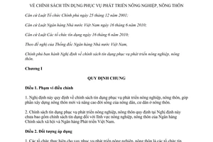 Nghị định 55/2015/NĐ-CP chính sách tín dụng phục vụ phát triển nông nghiệp nông thôn