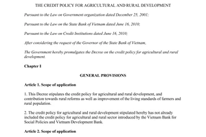 Decree No. 55/2015/ND-CP the credit policy for agricultural and rural development