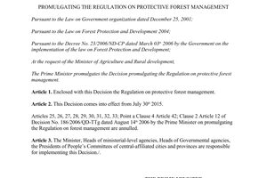 Decision No. 17/2015/QD-TTg regulation on protective forest management