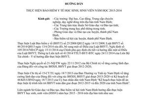 Hướng dẫn liên ngành 769/HDLN-SGDĐT-BHXH 2015 bảo hiểm y tế học sinh sinh viên 2015 2016 Nam Định