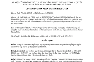 Quyết định 1067/QĐ-CTUBND công bố Bộ thủ tục hành chính Ủy ban nhân dân cấp huyện Hưng Yên