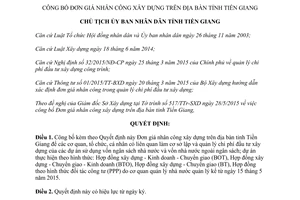 Quyết định 1461/QĐ-UBND 2015 Đơn giá nhân công xây dựng Tiền Giang